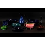 A Collection of Glassware to include Davidson blue heavy glass set of three decorative bowls;