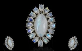 Moonstone Cluster Statement Ring, 17cts of rainbow moonstone, the ethereal, whitish,