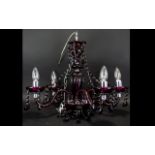 Contemporary Five Branch Chandelier Ornate chandelier in amethyst tone with fluted bobeche and faux
