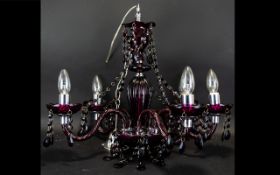 Contemporary Five Branch Chandelier Ornate chandelier in amethyst tone with fluted bobeche and faux