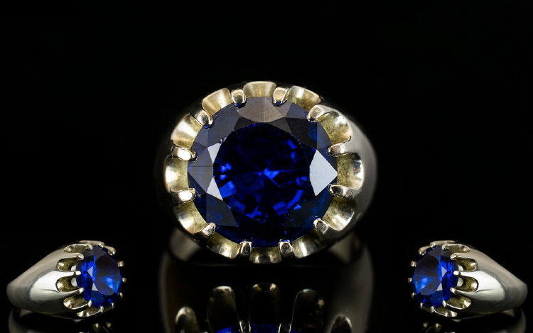 Gents 9ct Gold Single Blue Topaz Set Dress Ring Texas blue top