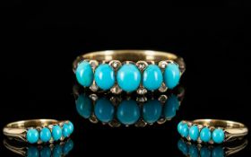 Antique Period - Attractive 9ct Gold Turquoise Set Dress Ring.