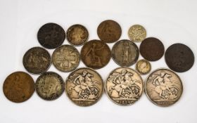 A Small Collection Of Coins, To Include 1889, 1892 & 1892 Crowns, Florin's & Odd Copper coins.