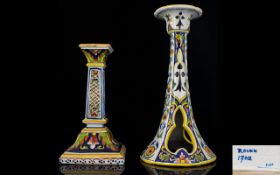 French 19th Century Quimper Ware Candlesticks Two in total,