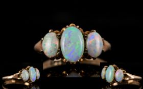 Antique Period 9ct Gold 3 Stone Opal Set Dress Ring, The 3 Opals of Excellent Colour,