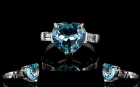 Sky Blue Topaz and White Topaz Heart Ring, a heart cut,