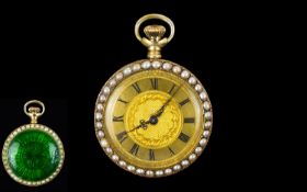 Ladies Longines Pocket Watch Unmarked Yellow Metal 35mm Case, Gilt Dial With Roman Numerals And