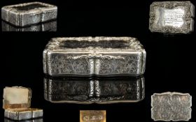 Nathaniel Mills Outstanding Solid Silver Rectangular Shaped Table Snuff Box. The Borders with Cast /