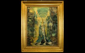 Susan French 1912 - 2003 'Abbey Collage' Original varnished collage, depicting virgin and child,