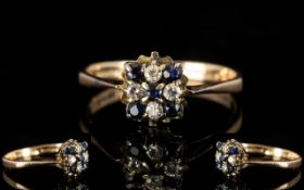 Ladies 9ct Gold Diamond and Sapphire Cluster Ring 'Flowerhead setting.