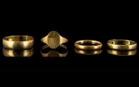 A Small Collection of 9ct Gold Wedding Bands ( 3 ) Plus One Other 9ct Gold Signet Ring.