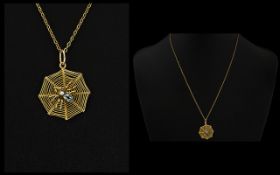 Antique Period Novelty 9ct Gold Pendant Drop in the form of a Spider's Web with spider to centre of