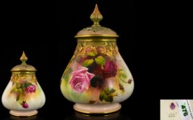 Royal Worcester Hand Painted Signed Lidded Vase Roses still life, date, 1912, factory mark to base,