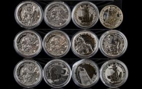 A Collection of Elizabeth II United Kingdom 1oz Fine Silver Two Pound Coins.