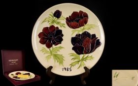 Moorcroft Limited and Numbered Edition Tubelined Year Plate fourth edition 1985 'Poppies' design