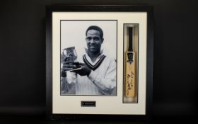 Cricket Interest Sir Garfield 'Gary' Sobers Framed Photographic And Signed Miniature Cricket Bat