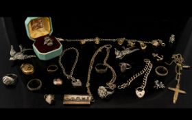 A Collection Of Silver White Metal And Marcasite Set Costume Jewellery To include silver ingot