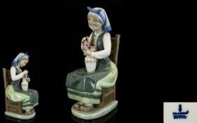 Lladro - Porcelain Figurine ' Flower Harmony ' Model No 1418. Issued 1982 - 1995. Height 8.25 Inches