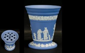 Wedgwood Blue Jasper Ware Large Size Grid Centre Piece. 7 inches in height.