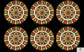 Royal Crown Derby Old Imari Single 22ct Gold Band - Superb Set of Six Cabinet Plates. Pattern No