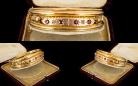 Edwardian Period Superb Quality 9ct Rose Gold Hinged Bangle Set With Rubies And Diamonds A very