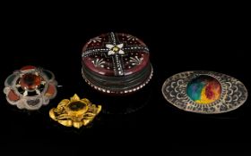 A Small Collection Of Silver Costume Jewellery To include cranberry glass and enamel rouge pot,