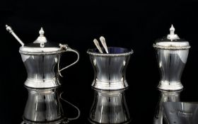 Elizabeth II Good Quality Silver 3 Piece Cruet Set of Solid Construction and Form,