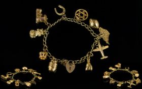 Ladies 9ct Curb Bracelet Loaded with 10 x 9ct Gold Charms of Good Interest and Quality.