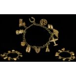 Ladies 9ct Curb Bracelet Loaded with 10 x 9ct Gold Charms of Good Interest and Quality.