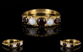 Ladies - Attractive Antique Style 9ct Gold Pearl and Garnet Set Dress Ring,