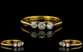 18ct Gold 3 Stone Diamond Set Ring of Pleasing Form.