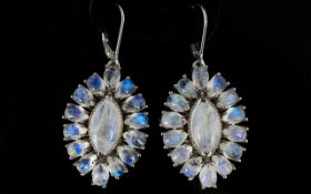 Moonstone Cluster Pair of Statement Earrings, 24cts of rainbow moonstone with adularescence,