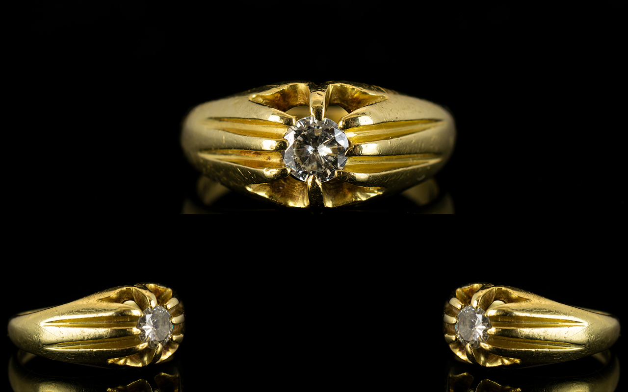 18ct Yellow Gold - Gents Single Stone Diamond Ring In a Gypsy Setting,