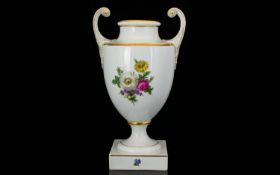 A German Furstenberg Porcelain Urn Vase Numbered 02363 7 Twin handle vase raised on square base