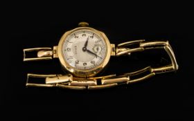 Ladies 9ct Gold Cocktail Watch In as found condition - bracelet requires repair,