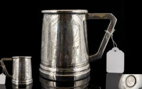 A White Metal Heavy Gauge Silvered Tankard With Egyptian silver coin to base and engraved