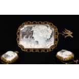 Antique Superb Quality Shell Cameo of Rectangular Shape set in an ornate open worked 9ct Gold mount