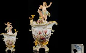 Dresden 19th Century Fine Quality Handpainted Porcelain Figural Covered Vase.