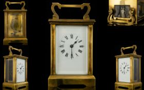 English - Early 20th Century Heavy Made Well Made Brass Carriage Clock with Bevelled Glass Panels