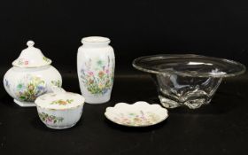 Collection of Aynsley 'Wild Tudor' bone china to include a vase, trinket bowl with lid, coin plate,