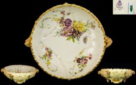 Royal Worcester Wonderful Quality Hand Painted Blush Ivory Large Ornate Footed Bowl ' Summer Flowers