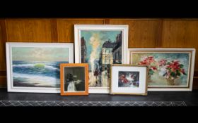 A Collection Of Mid 20th Century Paintings And Prints Five items in total to include three mid -