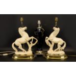 Two Figural Horse Table Lamps - Height 17.5 Inches Without The Shades. Complete With Lamp Shades.