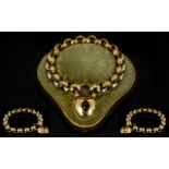 Late Victorian Superb Diamond Cut 9ct Gold Bracelet with attached 9ct wonderful large heart shaped