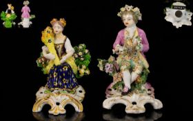 Derby - Very Fine Pair of Hand Painted Porcelain Figures From The Derby Factory, Each Painted In