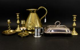 A Collection Of Brass, Pewter, Silverplate.