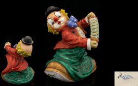 Goebel - Hand Painted and Early Clown Figure, Playing The Accordion, Marks to Underside of Figure