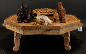 Oriental Carved Wood Games Compendium Comprising chess, draughts,