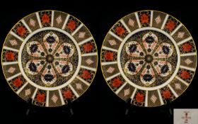 Royal Crown Derby Pair of Old Imari Single Gold Band 22ct Large Cabinet Plates pattern no 1128, date