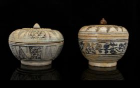 Sawankhalok Ware 16thC Thailand, Box And Cover With Vine Motif Decoration.